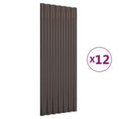 Vidaxl Strešné panely 12 ks práškovaná oceľ hnedé 100x36 cm