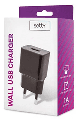 setty. sieťová USB nabíjačka 1A (GSM043797) čierna