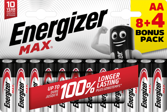 Energizer Max AA alkalické batérie 1,5V 8+4 12ks (E303325100)