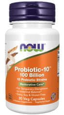 NOW Foods Probiotic-10, probiotiká, 100 miliárd živých zárodkov, 10 kmeňov, 30 rastlinných kapsúl