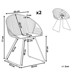 Beliani Sada 2 dizajnových kovových stoličiek strieborná AURORA