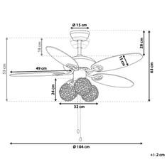 Beliani Stropný ventilátor so svetlom hnedý HEILONG