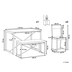 Beliani Jedálenská súprava jedálenský stôl 2 stoličky a lavice svetlé drevo s čiernou FLIXTON