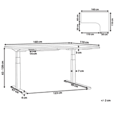 Beliani Rohový písací stôl elektricky nastaviteľný pravostranný 160 x 110 cm biely DESTIN II