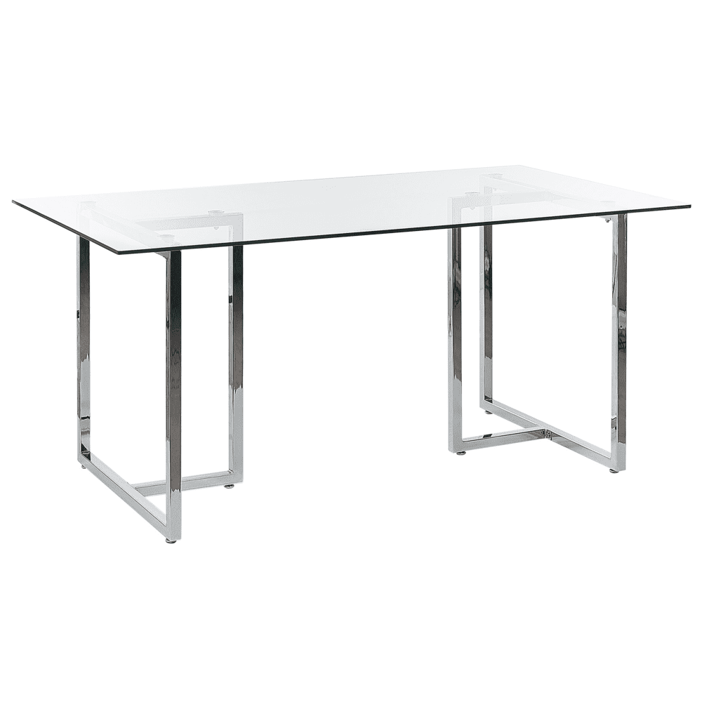Beliani Jedálenský stôl so sklenenou doskou 160 x 90 cm strieborný ENVIA