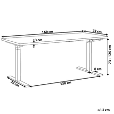 Beliani Manuálne nastaviteľný písací stôl 160 x 72 cm čierno-biely DESTIN II