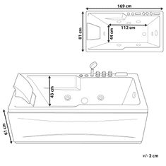 Beliani Ľavostranná vírivá vaňa s LED 1690 x 810 mm čierna ARTEMISA