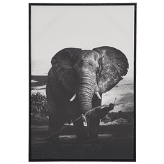 Beliani Nástenná maľba na plátne v ráme slon 63 x 93 cm sivá NIBBIA