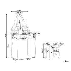 Beliani Toaletný stolík 4 zásuvky oválne zrkadlo a biela stolička AMOUR
