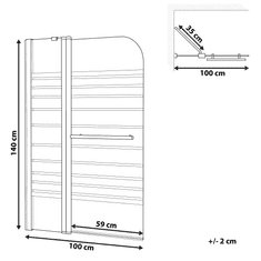 Beliani Sprchová zástena do vane z tvrdeného skla 140 x 100 cm TUAPI