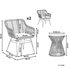 Beliani Ratanový balkónový set svetlohnedý TRESTINA