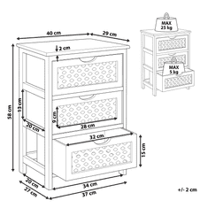 Beliani Nočný stolík s 3 zásuvkami biely svetlé drevo LUIS