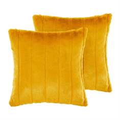 Beliani Sada 2 vankúšov z umelej kožušiny 45 x 45 cm žltá PUMILA