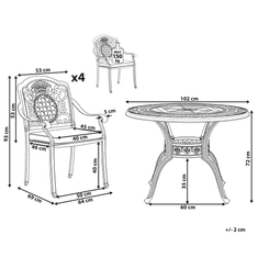 Beliani Záhradná sada s kovovým stolom a 4 stoličkami SALENTO hnedá