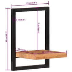 Vidaxl Nástenné police 2 ks 25x25x35 cm akáciový masív a oceľ