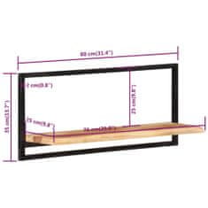 Vidaxl Nástenné police 2 ks 80x25x35 cm akáciový masív a oceľ