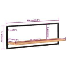 Vidaxl Nástenné police 2 ks 100x24x35 cm akáciový masív a oceľ