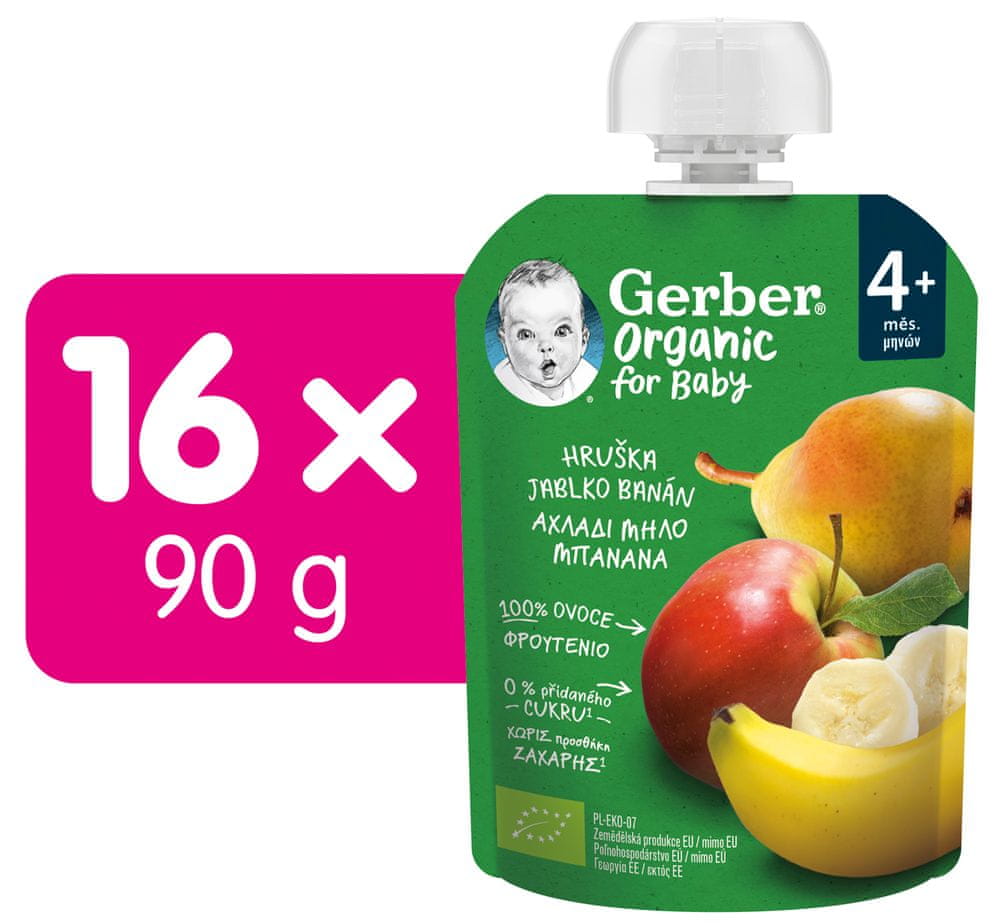 Gerber Organic kapsička hruška, jablko a banán 16x90 g