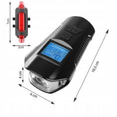 Trizand  23680 Vodeodolné LED svetlo na bicykel USB, tachometer, el.zvonček 150db