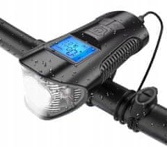 Trizand  23680 Vodeodolné LED svetlo na bicykel USB, tachometer, el.zvonček 150db