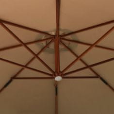 Vidaxl Závesný slnečník s drevenou tyčou 350 cm sivohnedý