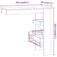 Vidaxl Nástenný barový stôl sonoma 102x45x103,5 cm spracované drevo