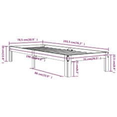 Vidaxl Posteľný rám sivý masívne drevo 75x190 cm 2FT6 malé jednolôžko