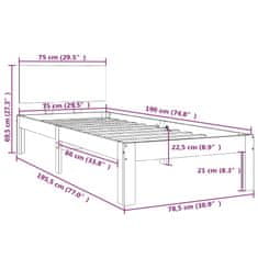 Vidaxl Posteľný rám masívne drevo 75x190 cm 2FT6 malé jednolôžko