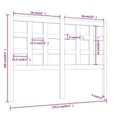 Vidaxl Čelo postele sivé 125,5x4x100 cm masívna borovica