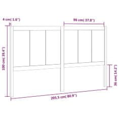 Vidaxl Čelo postele, čierne, 205,5x4x100 cm, masívne borovicové drevo