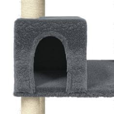 Vidaxl Škrabadlo pre mačky so sisalovými stĺpikmi, tmavosivé, 141 cm