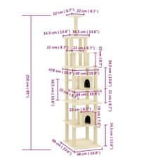 Vidaxl Škrabadlo pre mačky so sisalovými stĺpikmi krémové 216 cm