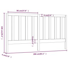 Vidaxl Čelo postele biele 206x4x100 cm masívna borovica