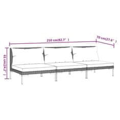 Vidaxl Záhradné pohovky s vankúšmi 3 ks polkruhový polyratan