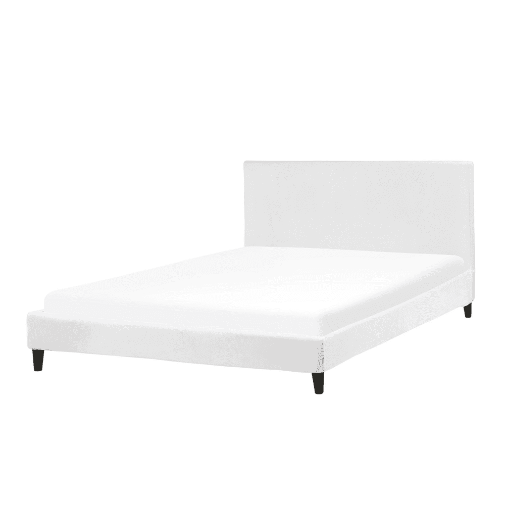 Beliani Čalúnená zamatová posteľ biela 160 x 200 cm FITOU