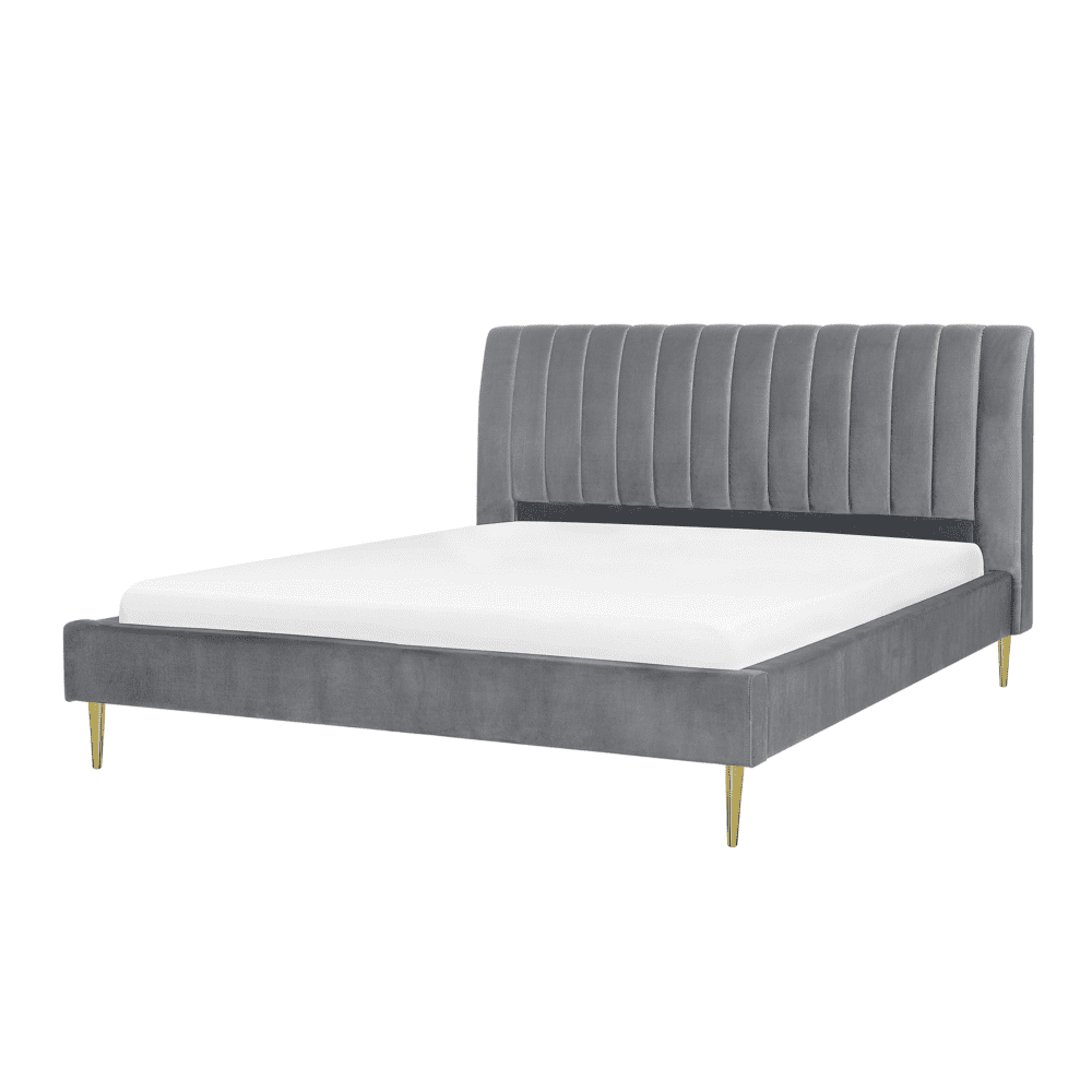 Beliani Zamatová posteľ sivá 180 x 200 cm MARVILLE