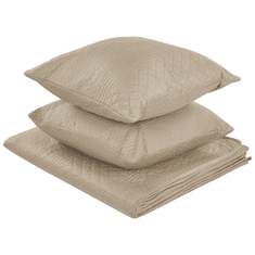 Beliani Sada embosovaného prehozu na posteľ a vankúšov 200 x 220 cm taupe SHUSH