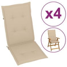Vidaxl Podložky na záhradné stoličky 4 ks, béžové 120x50x3 cm