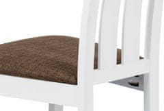 Autronic Jedálenská stolička, masív buk, farba biela, látkový hnedý poťah BC-2602 WT