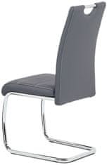 Autronic Jedálenská stolička, poťah šedá ekokoža, biele prešitie, kovová pohupová podnož, chróm HC-481 GREY