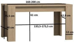 eoshop Jedálenský stôl rozkladacia 160 x 90 Sapir dub Stirling