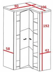 eoshop Rohová šatníková skriňa DIAPOSILANNI I-14 jaseň biely (Prevedenie: Police naľavo)