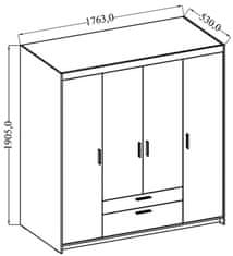 CASARREDO Šatníková skriňa ELINA 4D dub sonoma