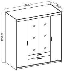 CASARREDO Šatníková skriňa ELINA 4D biela/zrkadlo