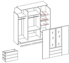 CASARREDO Šatníková skriňa MILO 4-dvéřová