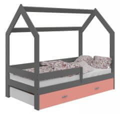 eoshop Detská posteľ Domček 80x160 cm D3, rošt ZADARMO - šedá (Voľba matraca: S matracov, Farba úložného priestoru: Ružová)