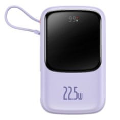 shumee Powerbanka Qpow 10 000 mAh vstavaný kábel USB typu C 22,5 W rýchle nabíjanie fialová