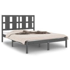 Vidaxl Rám postele, sivý, masívne drevo, 135x190 cm, dvojlôžková posteľ