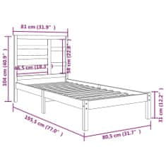 Vidaxl Posteľný rám masívne drevo 75x190 cm 2FT6 malé jednolôžko