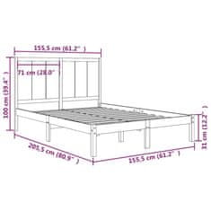 Vidaxl Posteľný rám hnedý borovicový masív 150x200 cm 5FT King